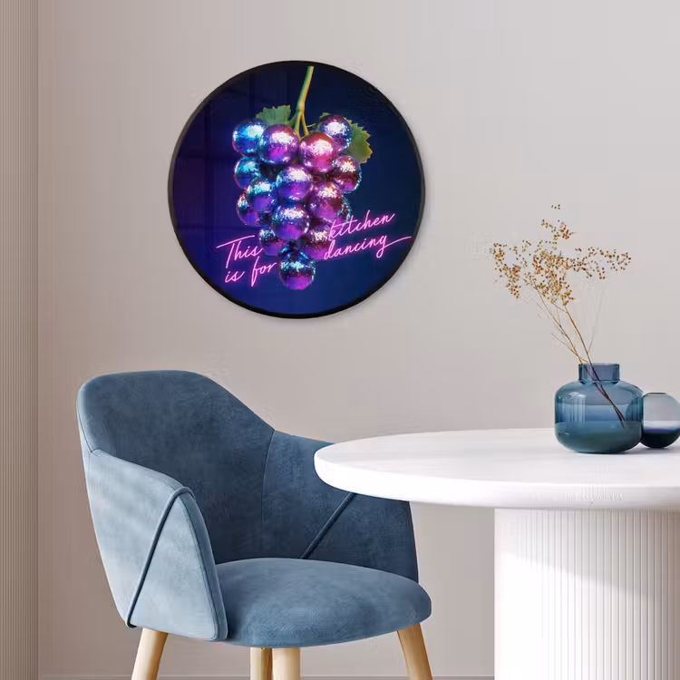 Quote - Neon - Disco - Druiven Fotolijst rond zonder passe partout klein -sfeer2