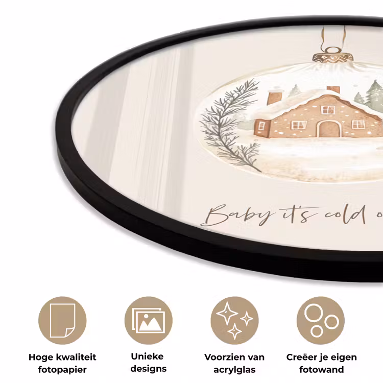 Quote - Winter - Kerst - Beige - Kerstbal Fotolijst rond zonder passe partout klein -closeup_NL