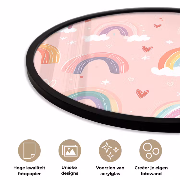Regenboog - Patroon - Pastel - Handgetekend Fotolijst rond zonder passe partout klein -closeup_NL