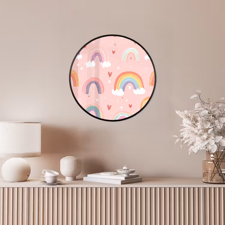 Regenboog - Patroon - Pastel - Handgetekend Fotolijst rond zonder passe partout klein -sfeer3