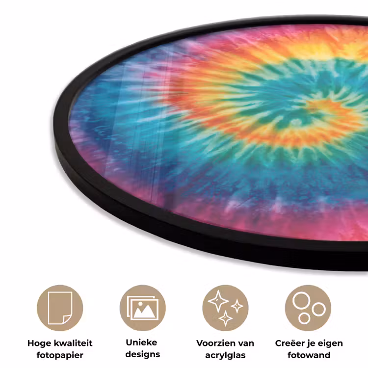 Regenboogkleuren - Tie dye - Fotolijst rond zonder passe partout klein -closeup_NL