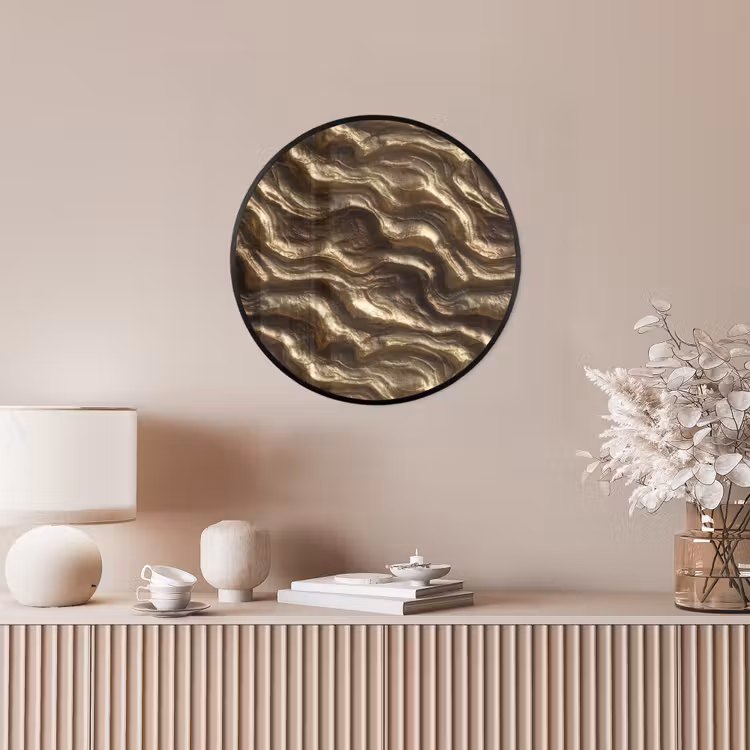 Reliëf - Golven - Abstract - Bronsgoud Fotolijst rond zonder passe partout klein 856 -sfeer3