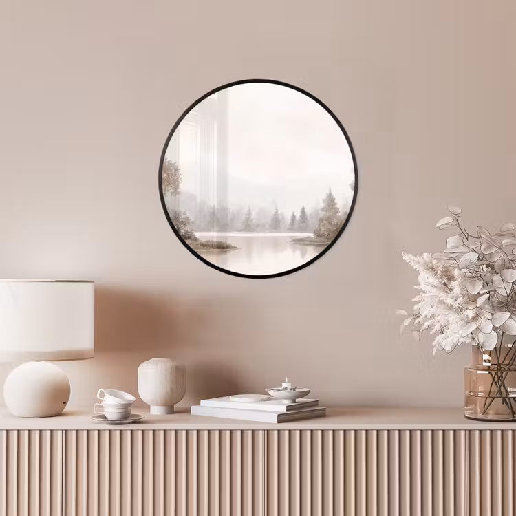 Rivierlandschap - Minimalistisch - Aardetinten Fotolijst rond zonder passe partout klein -sfeer3
