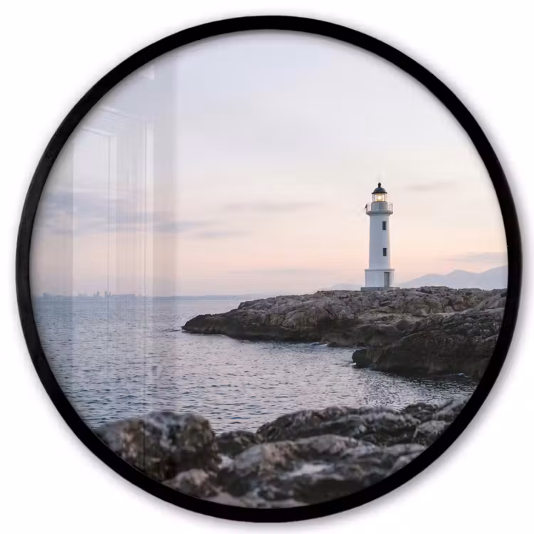 Rotsen - Vuurtoren - Wit Fotolijst rond zonder passe partout klein -3d