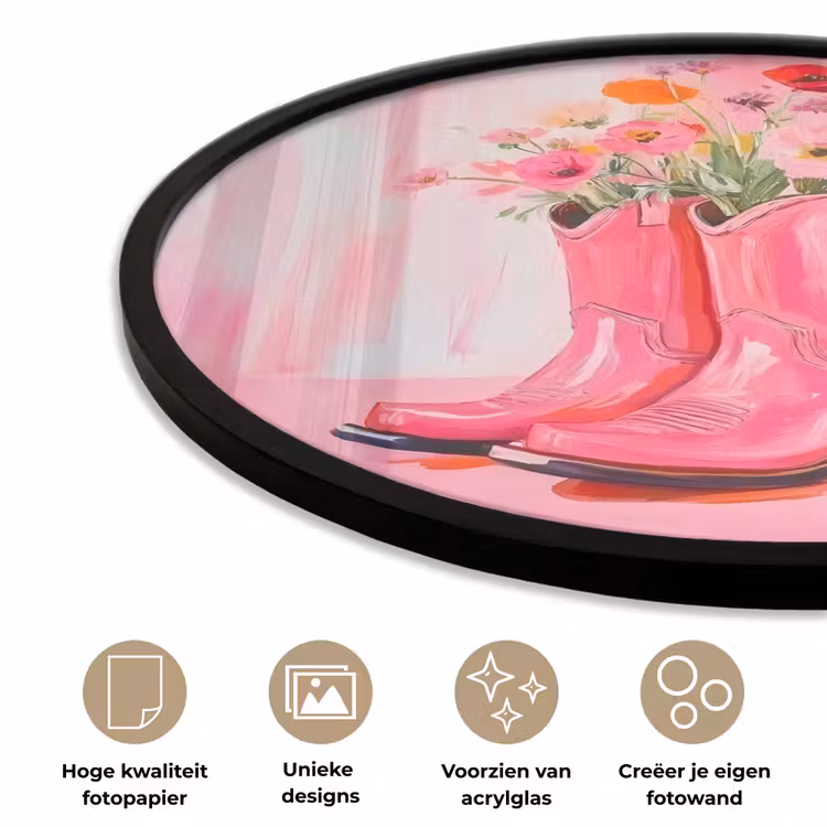 Roze - Bloemen - Cowboy Fotolijst rond zonder passe partout klein -closeup_NL