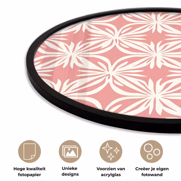 Roze - Bloemenmotief - Wit - Modern Fotolijst rond zonder passe partout klein 856 -closeup_NL