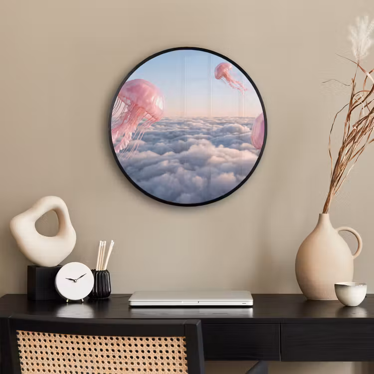 Ronde fotolijst - Roze dier - Wolken - Roze dier - Wolken Fotolijst rond zonder passe partout klein