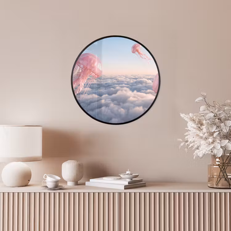 Ronde fotolijst - Roze dier - Wolken - Roze dier - Wolken Fotolijst rond zonder passe partout klein