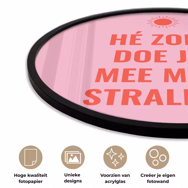 Roze - Zon - Quote Fotolijst rond zonder passe partout klein -closeup_NL