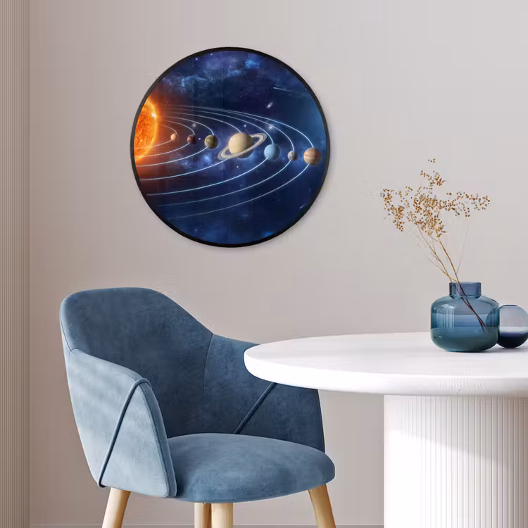 Ruimte - Zonnestelsel - Blauw Fotolijst rond zonder passe partout klein -sfeer2