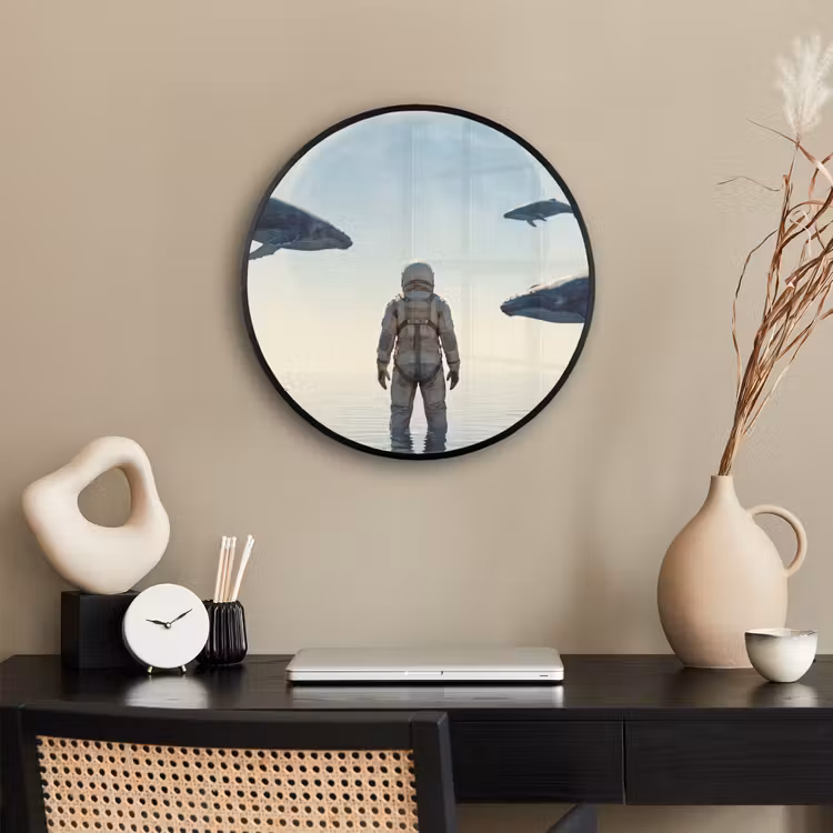 Ronde fotolijst - Ruimtevaarder - Walvis - Fantasie - Ruimtevaarder - Walvis - Fantasie Fotolijst rond zonder passe partout klein