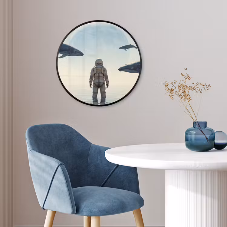 Ronde fotolijst - Ruimtevaarder - Walvis - Fantasie - Ruimtevaarder - Walvis - Fantasie Fotolijst rond zonder passe partout klein