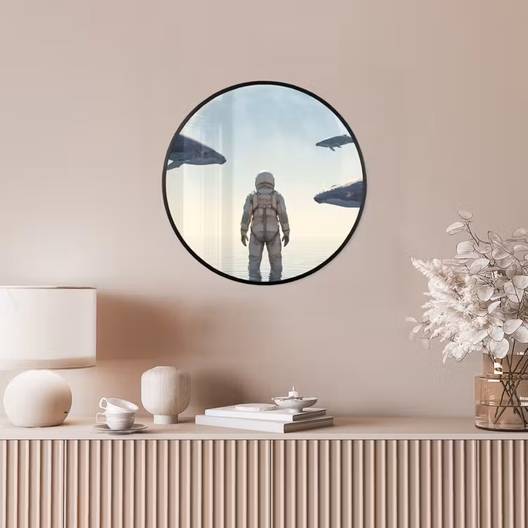 Ronde fotolijst - Ruimtevaarder - Walvis - Fantasie - Ruimtevaarder - Walvis - Fantasie Fotolijst rond zonder passe partout klein