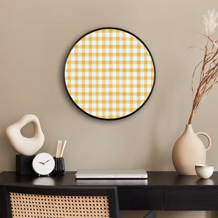 Ruit - Gingham - Klassiek - Geel en Wit Fotolijst rond zonder passe partout klein 856 -sfeer1