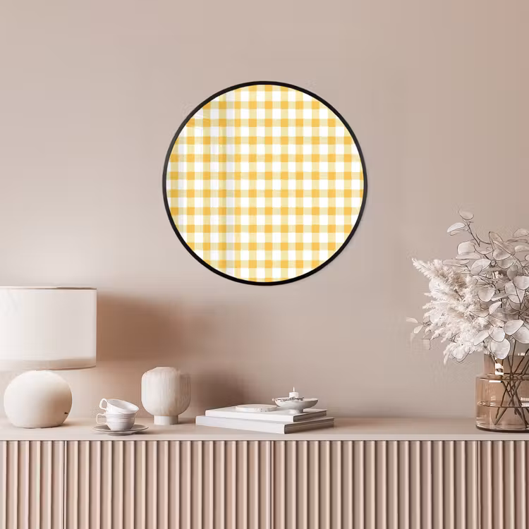 Ruit - Gingham - Klassiek - Geel en Wit Fotolijst rond zonder passe partout klein 856 -sfeer3