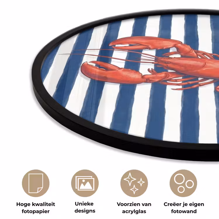 Schaaldier - Kreeft - Marine - Illustratie - Rood Fotolijst rond zonder passe partout klein -closeup_NL