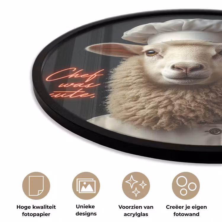 Schaap - Kokskleding - Neon - Quote Fotolijst rond zonder passe partout klein -closeup_NL