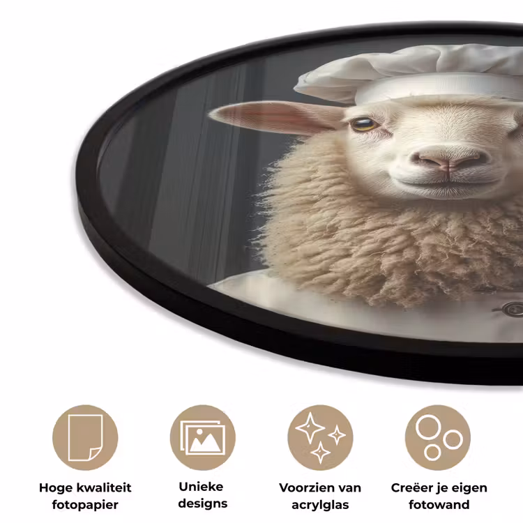 Schaap - Wol - Kok Fotolijst rond zonder passe partout klein -closeup_NL