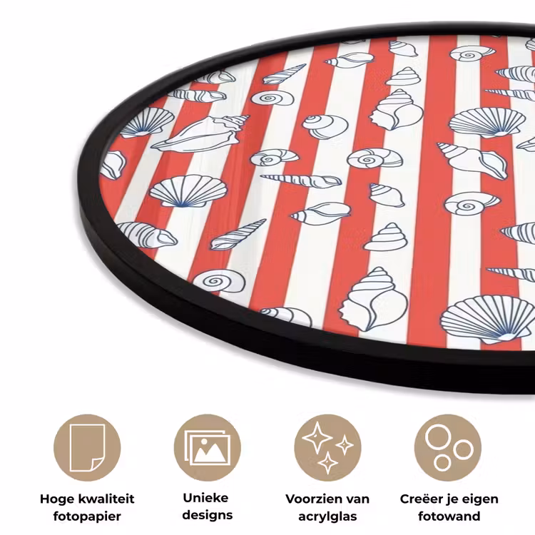 Schelp - Zeedieren - Zomer - Illustratie - Rood - Blauw Fotolijst rond zonder passe partout klein -closeup_NL