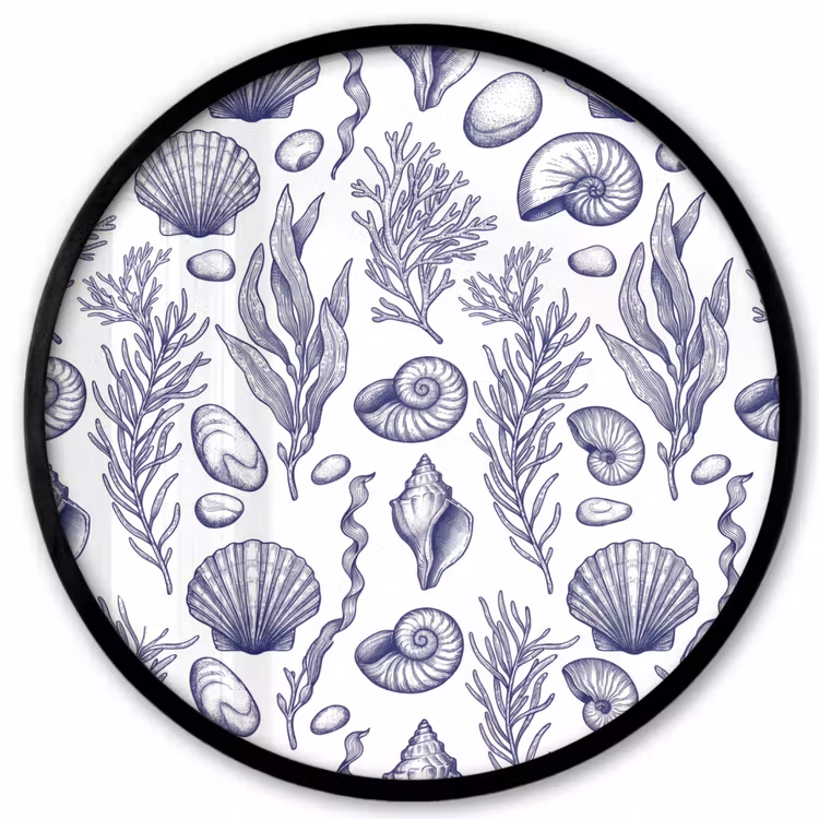 Schelpen - Zeewier - Oceaan - Illustratie - Blauw Fotolijst rond zonder passe partout klein -3d