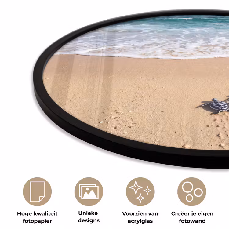 Schildpad - Jong - Strand - Oceaan - Blauw Fotolijst rond zonder passe partout klein -closeup_NL