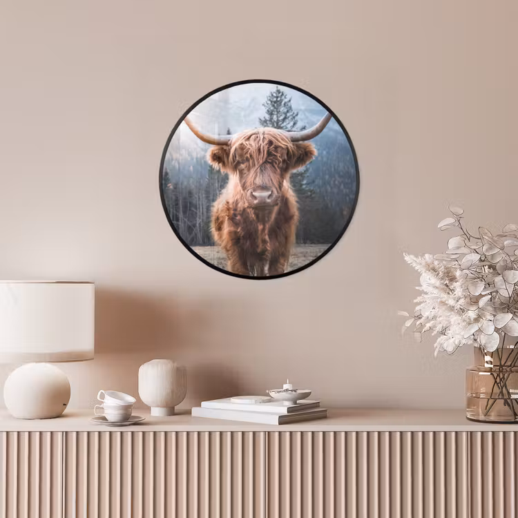 Schotse hooglander - Koe - Dieren - Berg - Natuur Fotolijst rond zonder passe partout klein -sfeer3