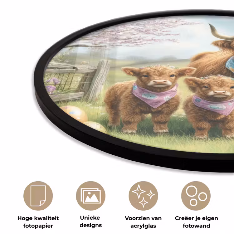 Schotsehooglanders - Paaseieren - Lente Fotolijst rond zonder passe partout klein -closeup_NL