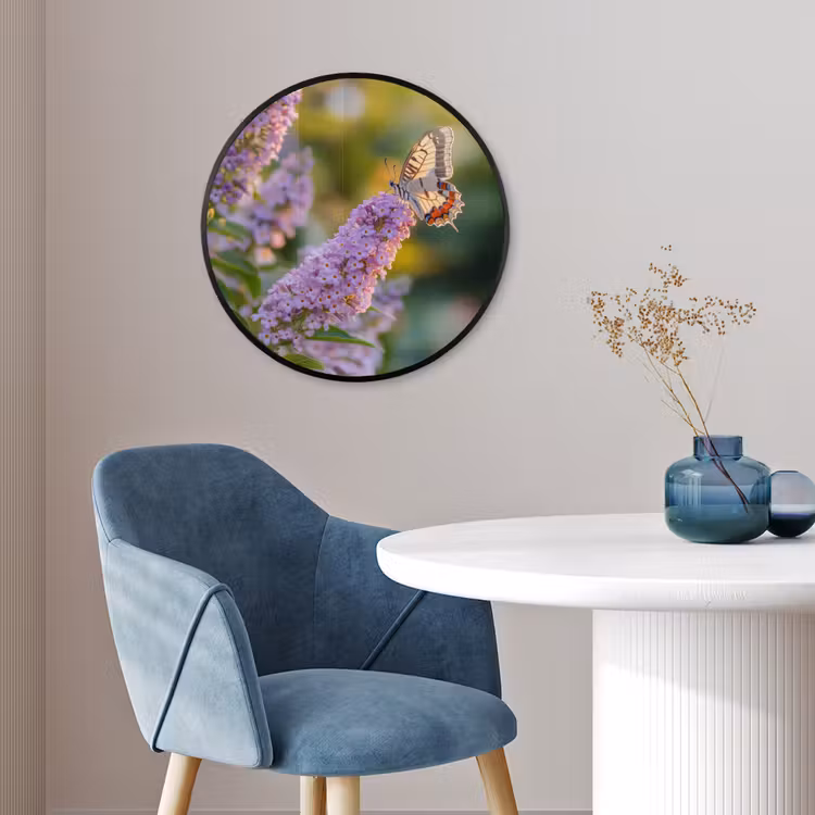 Sierlijke - Vlinder - Paarse - Bloemen Fotolijst rond zonder passe partout klein -sfeer2