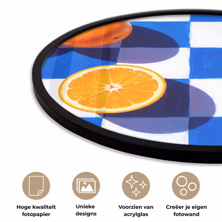 Ronde fotolijst - Sinaasappel - Geruit - Eten - Sinaasappel - Geruit - Eten Fotolijst rond zonder passe partout klein