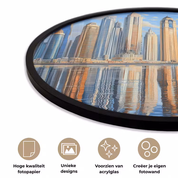 Skyline - Wolkenkrabbers - Water - Blauw Fotolijst rond zonder passe partout klein -closeup_NL