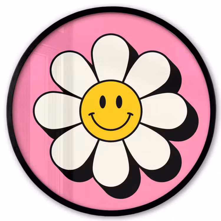 Smiley - Bloem - Roze Fotolijst rond zonder passe partout klein -3d
