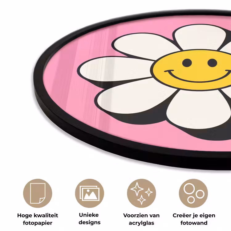 Smiley - Bloem - Roze Fotolijst rond zonder passe partout klein -closeup_NL