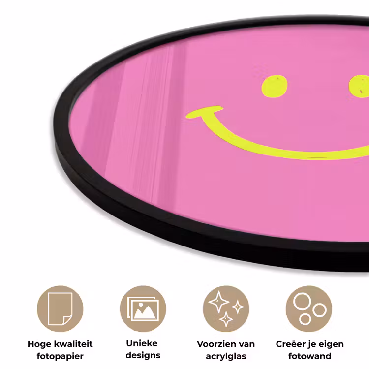 Smiley - Vrolijk - Roze Fotolijst rond zonder passe partout klein -closeup_NL