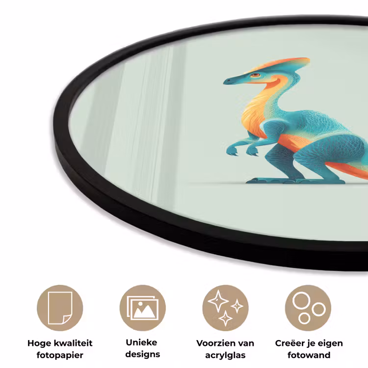 Staart - Dino - Minimalistisch - Blauw Fotolijst rond zonder passe partout klein -closeup_NL
