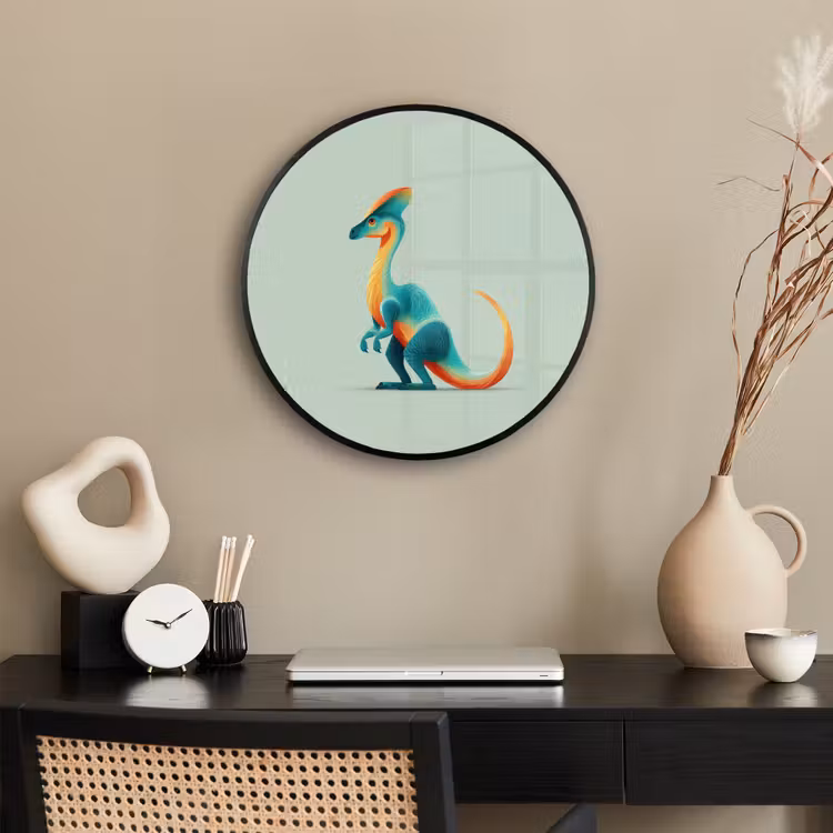 Staart - Dino - Minimalistisch - Blauw Fotolijst rond zonder passe partout klein -sfeer1