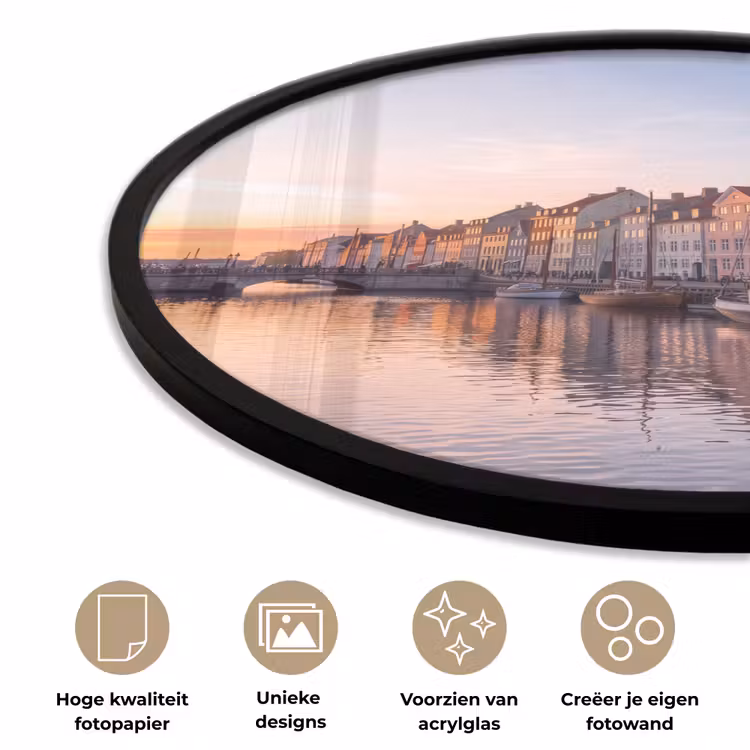 Stad - Gracht - Zonsondergang - Klassiek - Kleurrijk Fotolijst rond zonder passe partout klein -closeup_NL