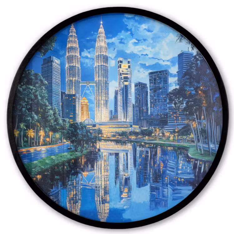 Stad Kuala Lumpur - Skyline - Wolkenkrabbers - Water Fotolijst rond zonder passe partout klein -3d