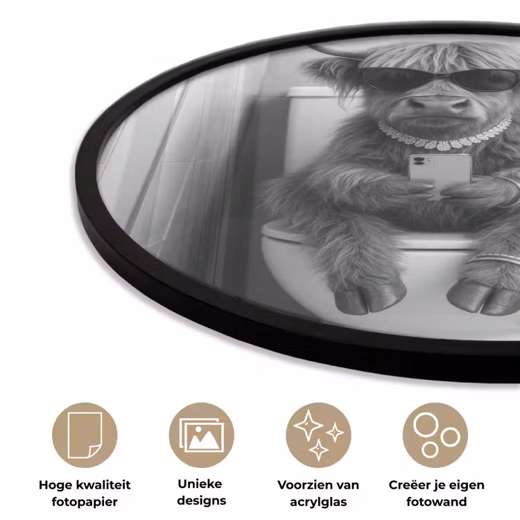 Stier - Telefoon - Toilet - Zwart - Wit Fotolijst rond zonder passe partout klein -closeup_NL