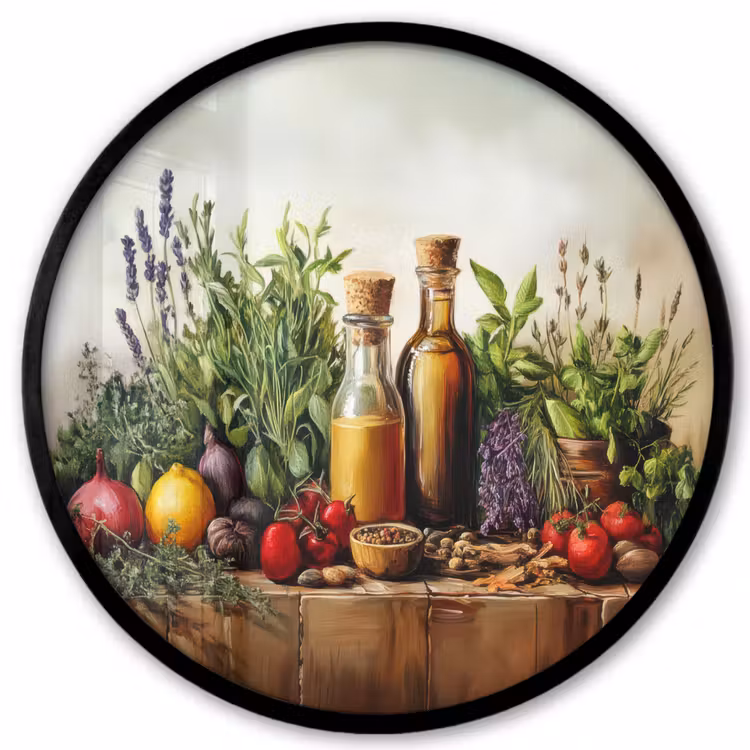 Stilleven - Kruiden - Specerijen - Fruit - Kleurrijk Fotolijst rond zonder passe partout klein -3d