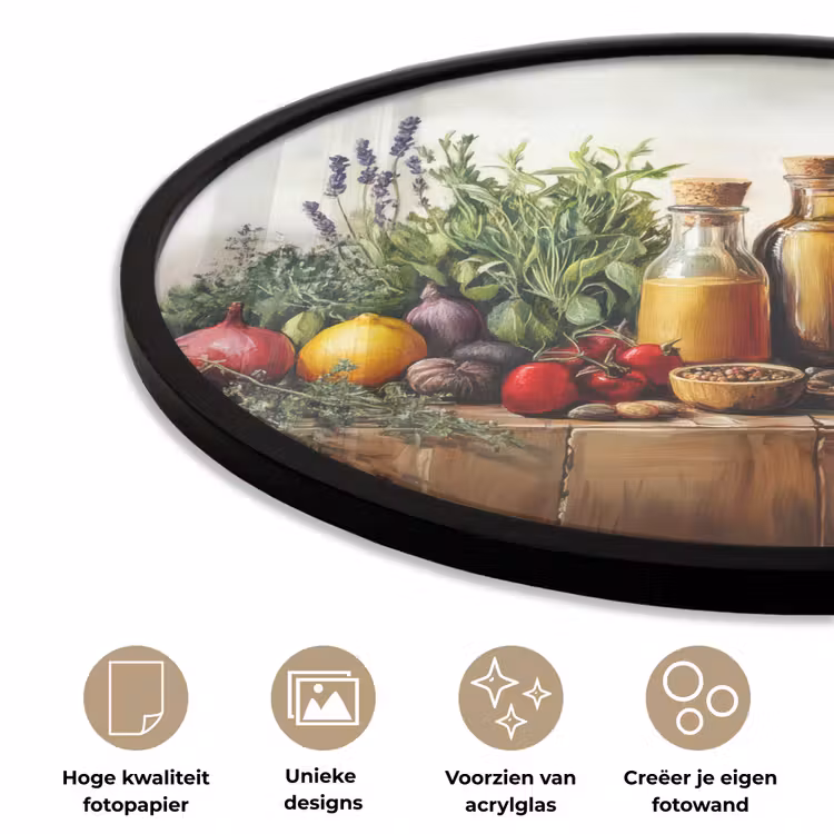 Stilleven - Kruiden - Specerijen - Fruit - Kleurrijk Fotolijst rond zonder passe partout klein -closeup_NL