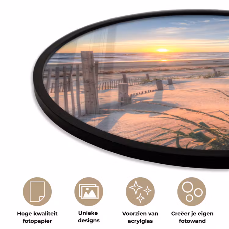 Strand - Zee - Duin - Zonsondergang - Landschap Fotolijst rond zonder passe partout klein -closeup_NL
