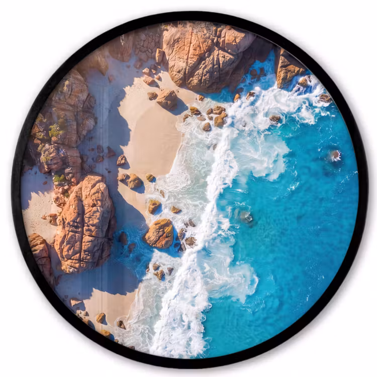 Strand - Zee - Rotsen - Natuur - Blauw Fotolijst rond zonder passe partout klein -3d