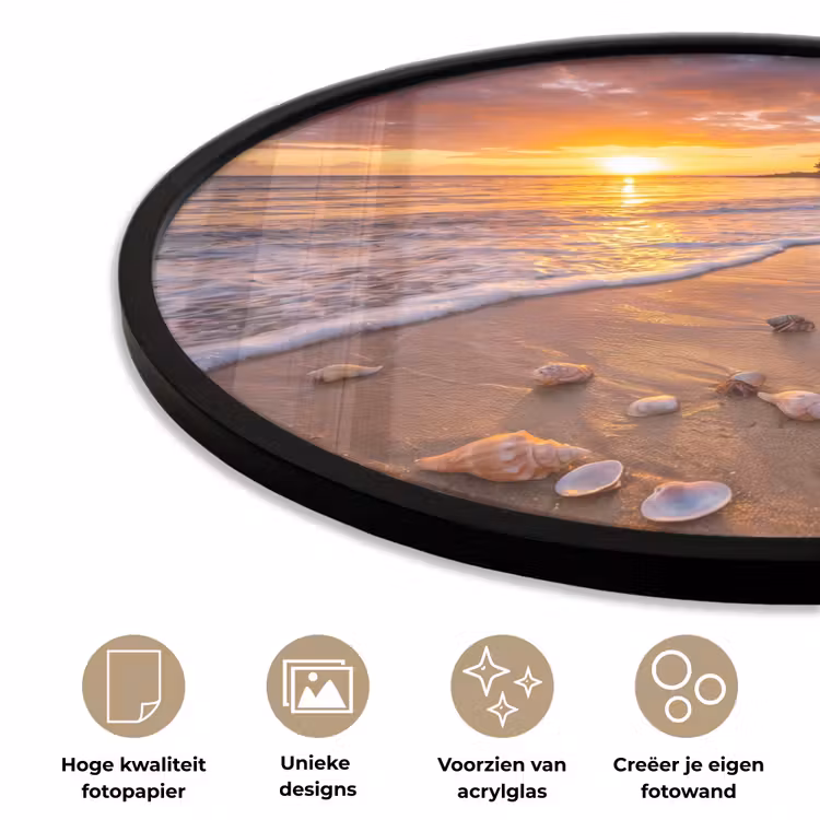 Strand - Zonsondergang - Palmbomen - Natuur - Oranje Fotolijst rond zonder passe partout klein -closeup_NL