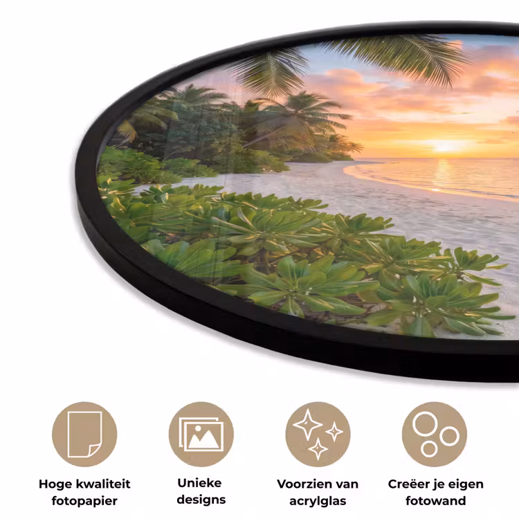 Strand - Zonsondergang - Palmbomen - Tropisch - Natuur Fotolijst rond zonder passe partout klein -closeup_NL