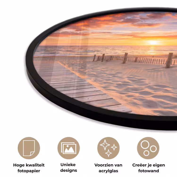 Strand - Zonsondergang - Zee - Natuur - Oranje Fotolijst rond zonder passe partout klein -closeup_NL