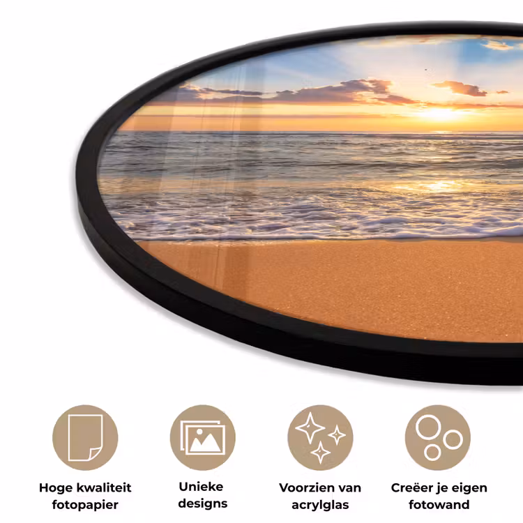 Strand - Zonsondergang - Zee - Wolken - Horizon Fotolijst rond zonder passe partout klein -closeup_NL