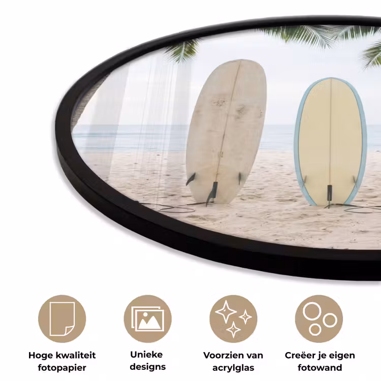 Surfboard - Palmbomen - Kleurrijk Fotolijst rond zonder passe partout klein -closeup_NL
