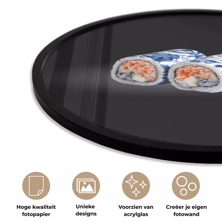 Sushi - Delfts blauw - Rijst - Vis - Elegant Fotolijst rond zonder passe partout klein -closeup_NL