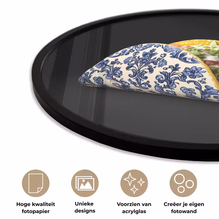 Taco - Vlees - Salade - Delftsblauw - Motief Fotolijst rond zonder passe partout klein -closeup_NL