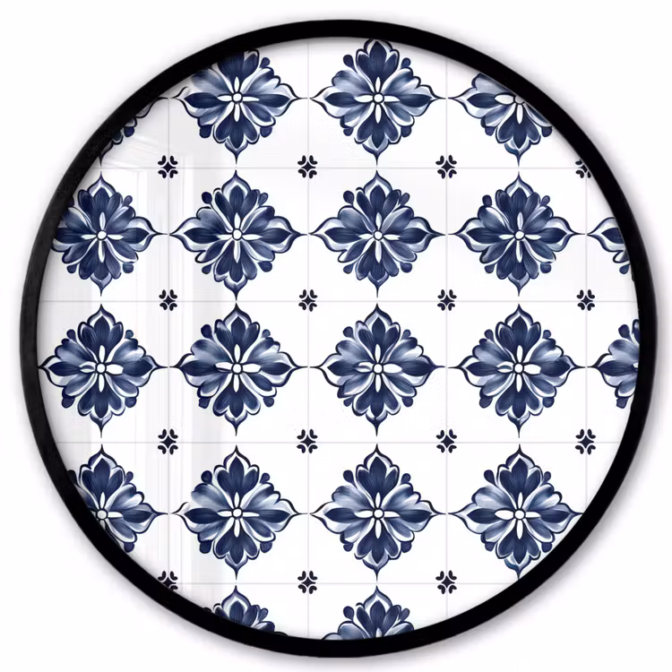 Tegelmotief - Blauw - Wit - Bloem Fotolijst rond zonder passe partout klein 856 -3d